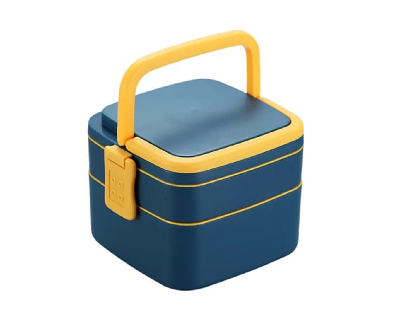 Portable blue lunch box with handle and spoon