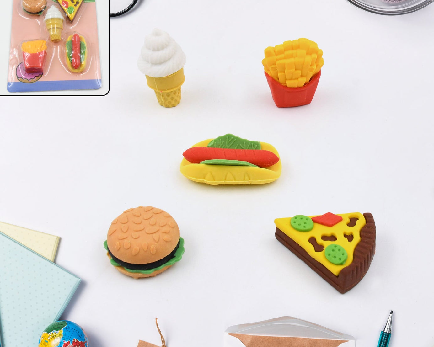 3D Food Fancy & Stylish Colorful Erasers, Mini Eraser Creative Cute Novelty Eraser for Children Different Designs Eraser Set for Return Gift, Birthday Party, School Prize (1 Set / Mix Design & Color)