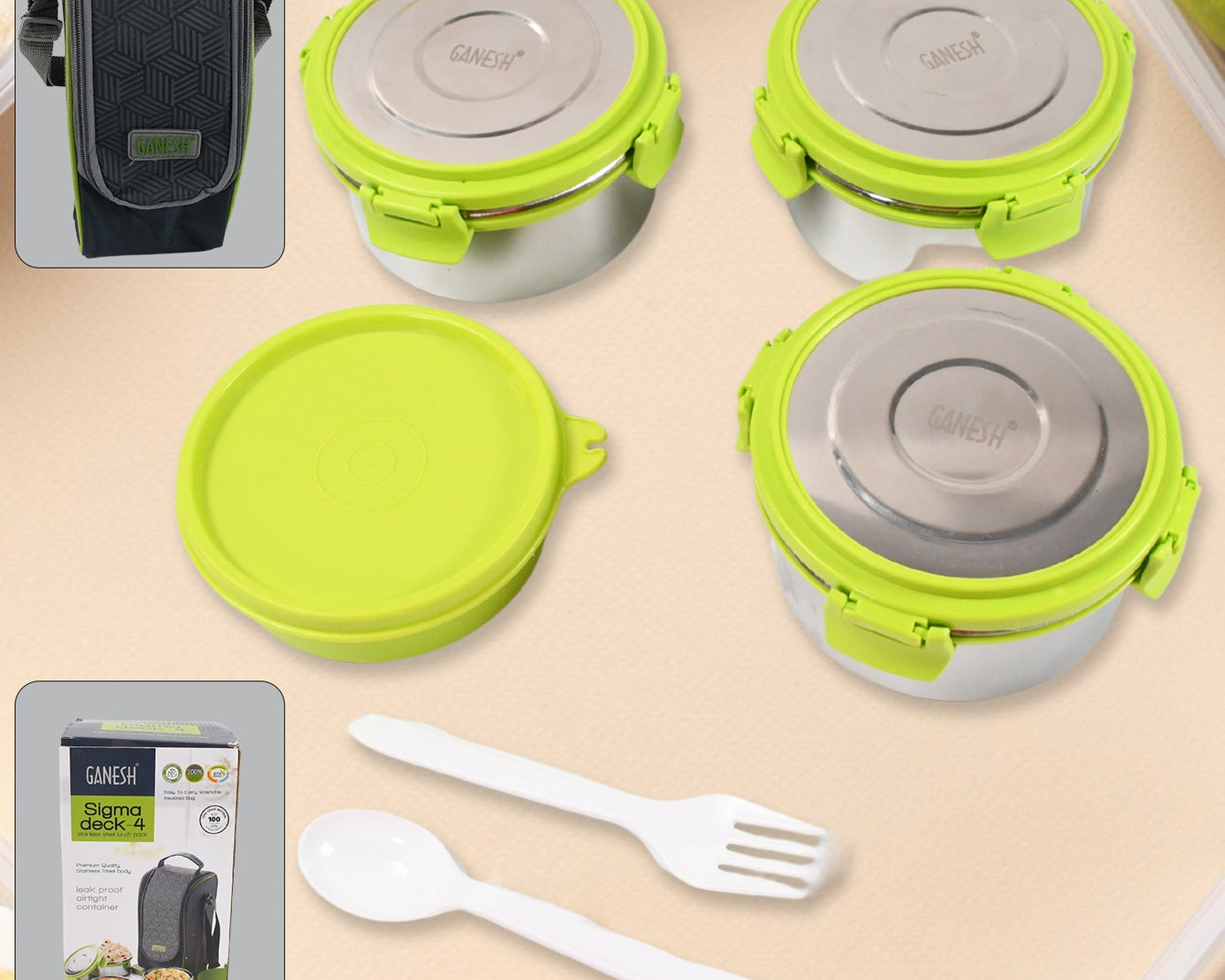 Stainless Steel Tiffin Lunch Box Container / Dabba with 4 Side Clip Lock Lid for Office & School Use/ Food Grade / Air Tight / Easy to Carry / Leak Proof