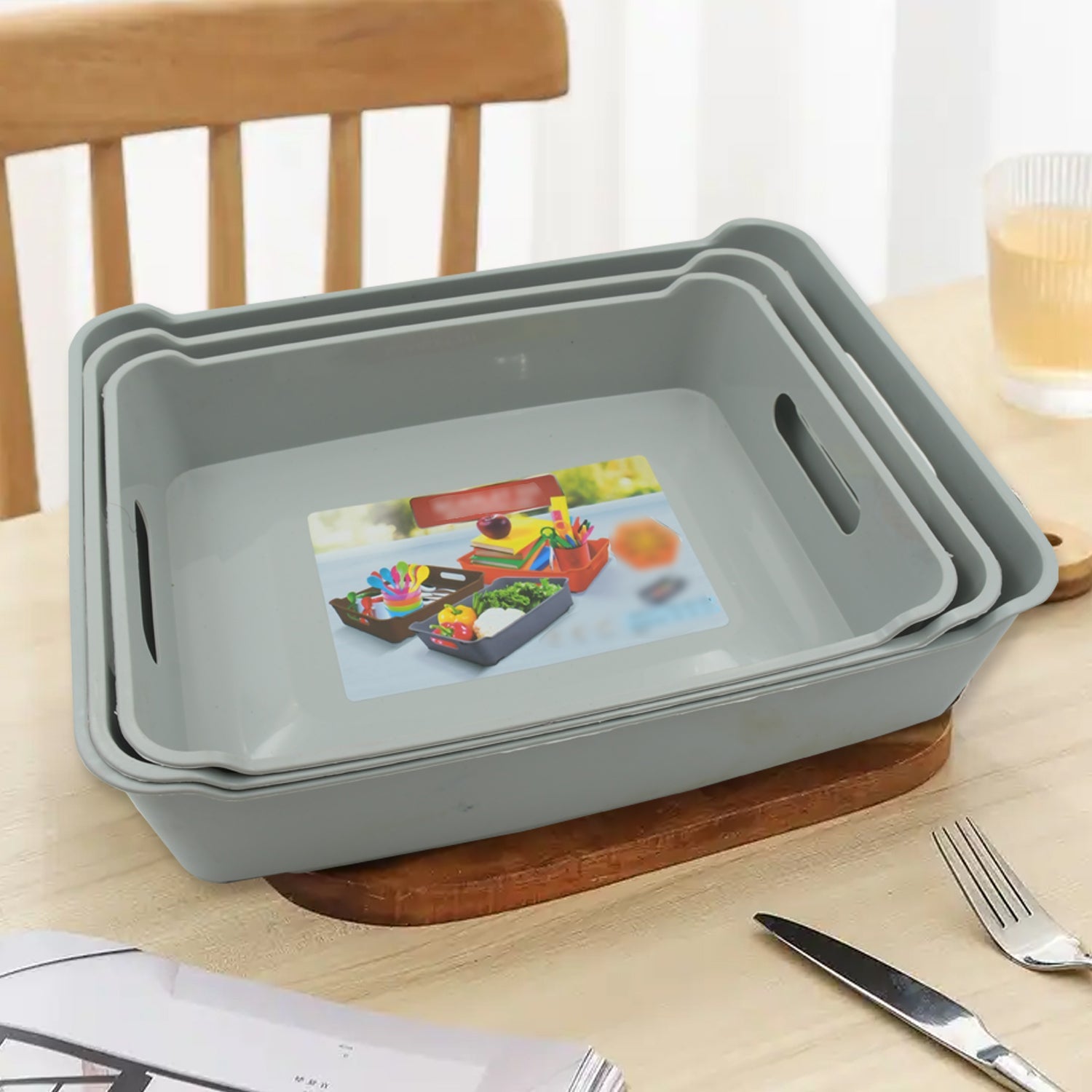 3645 Multipurpose Organising & Storage Plastic Tray, Fruit & Vegetable/ Multi Purpose Tray, Organizer for Kitchen, Countertop, Cabinet, Bathroom Plastic Storage Basket For Store Fruits, Vegetables, Magazines, Cosmetics, Stationary Set of 3
