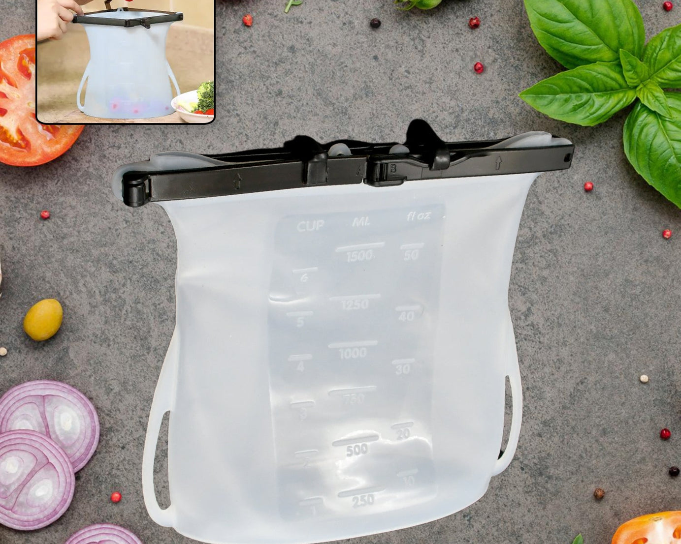 Reusable Silicone Food Storage Bag Set Leakproof Lock Reusable Flat Bottom Freezer Bags, Sandwich Bags, Silicone Food Grade Kids Snack Bags, BPA Free Microwave Dishwasher Safe (1 Pc)