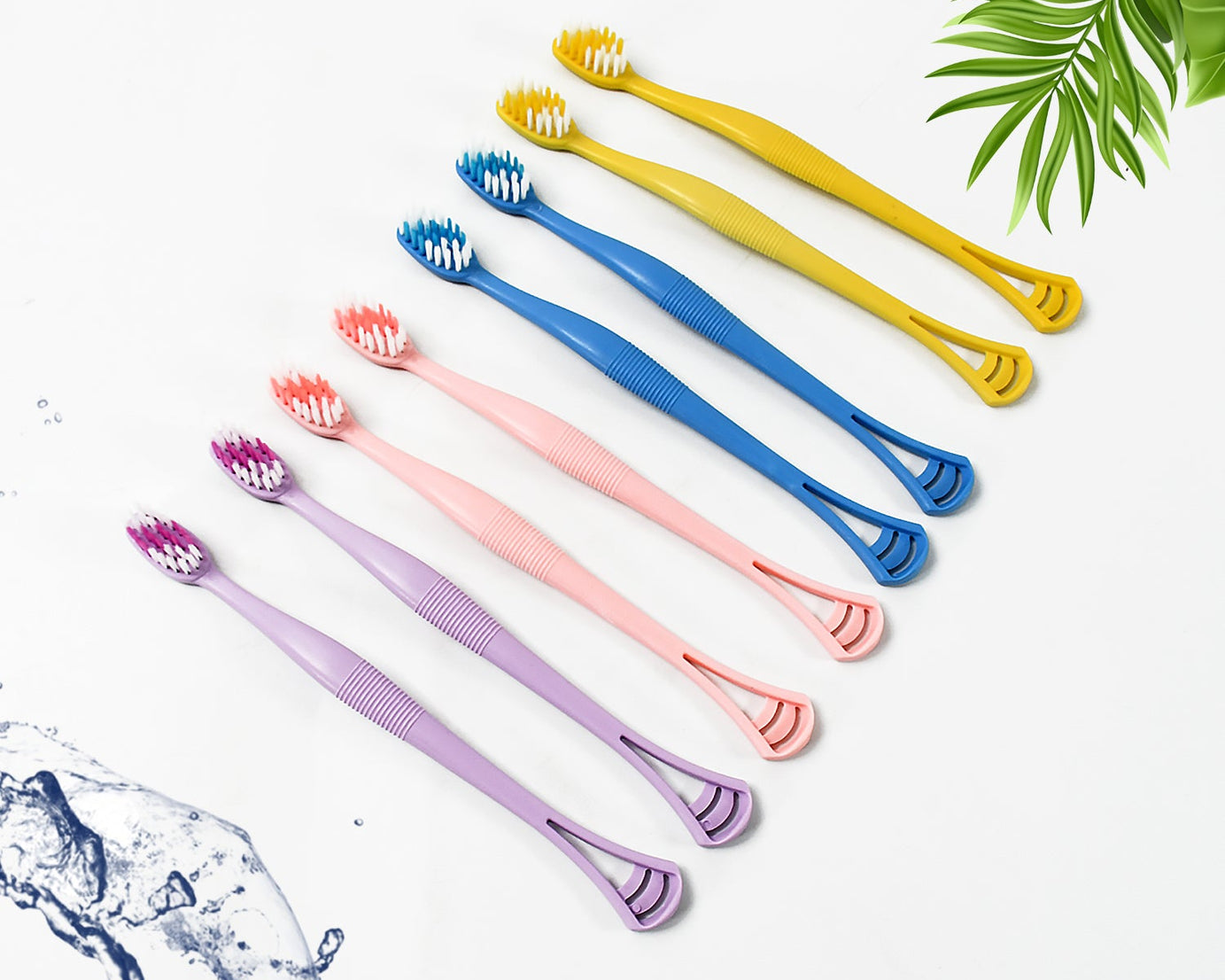 2-in-1 Tooth Brush with Tongue Scraper, Soft Bristle & Long Handle (8Pcs) Soft Toothbrush