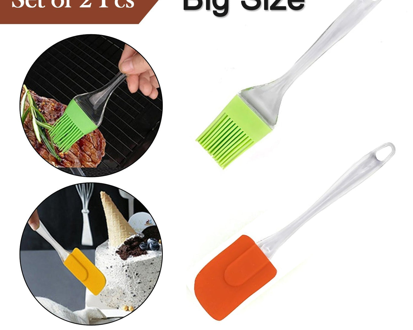 Brush and spatula set for pastry, cake decoration, and cooking