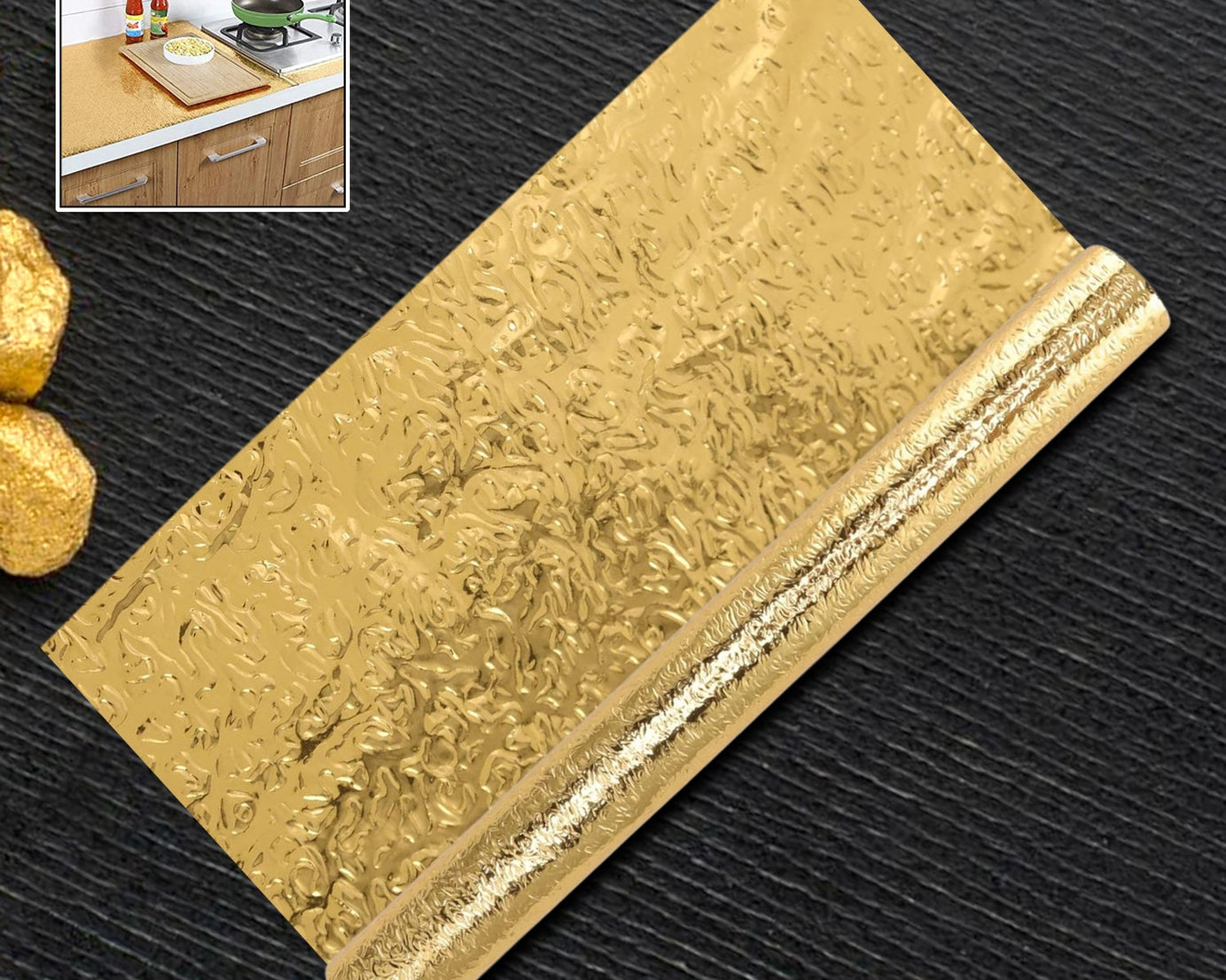 Oil Proof Sticker, Waterproof Self Adhesive Aluminum Foil Wallpaper (60 cm×2m / Golden / 1 Pc)