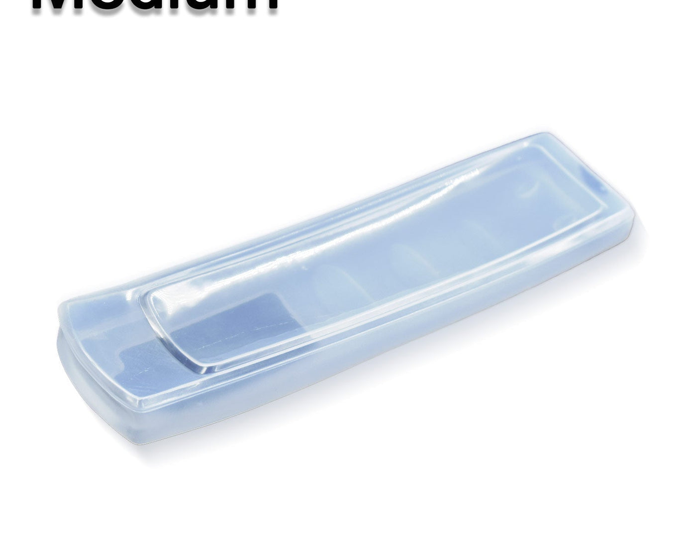Remote control pouch cover with a transparent finish.