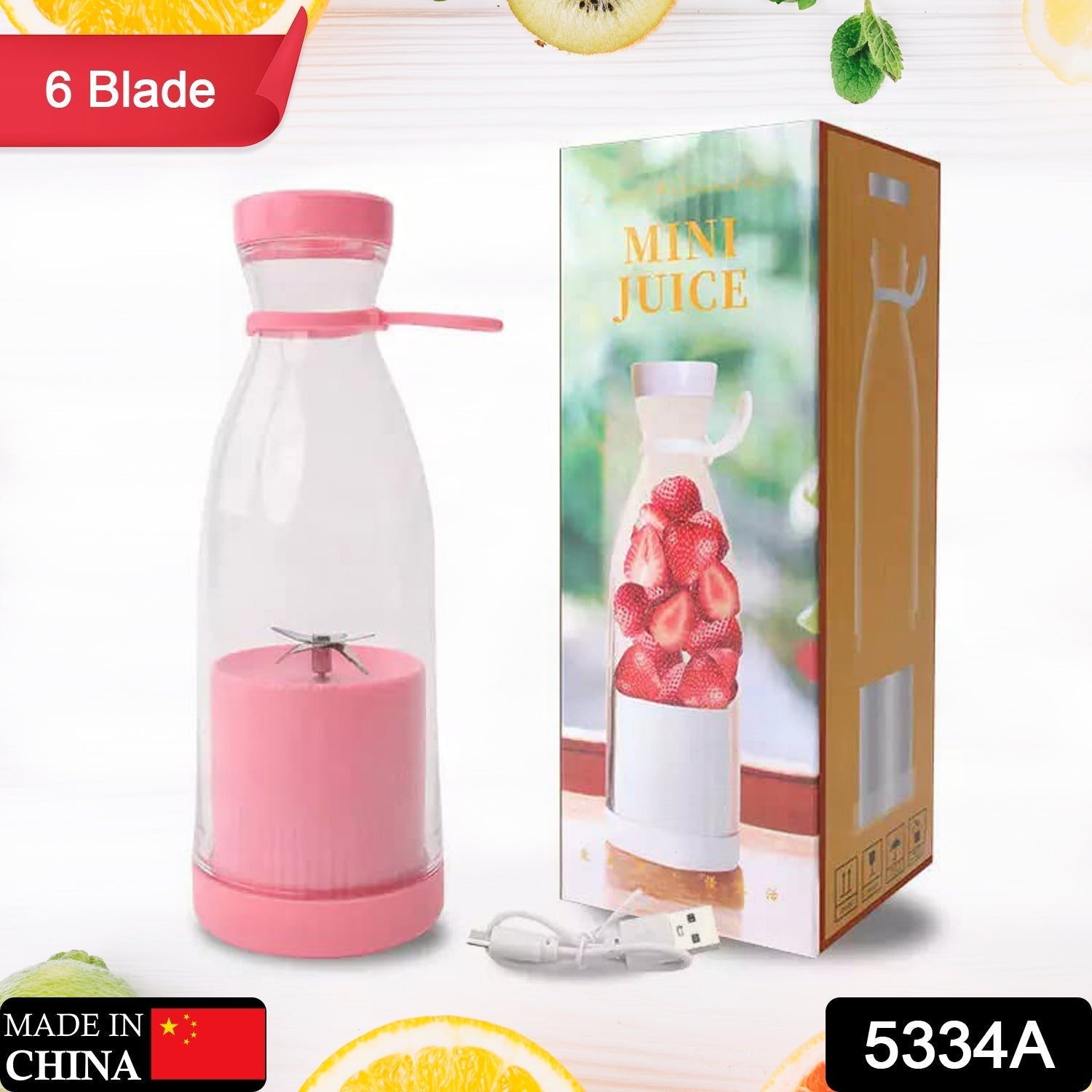 BLENDER PORTABLE JUICER FOR SMOOTHIE , JUICE , VEGETABLE SHAKES WITH 6 BLADES WIRELESS CHARGING MINI PERSONAL SIZE MIXER BOTTLE GRINDER, 420 ML MULTICOLOR
