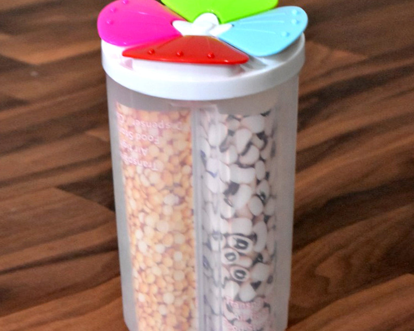 Airtight plastic storage container with 4 sections