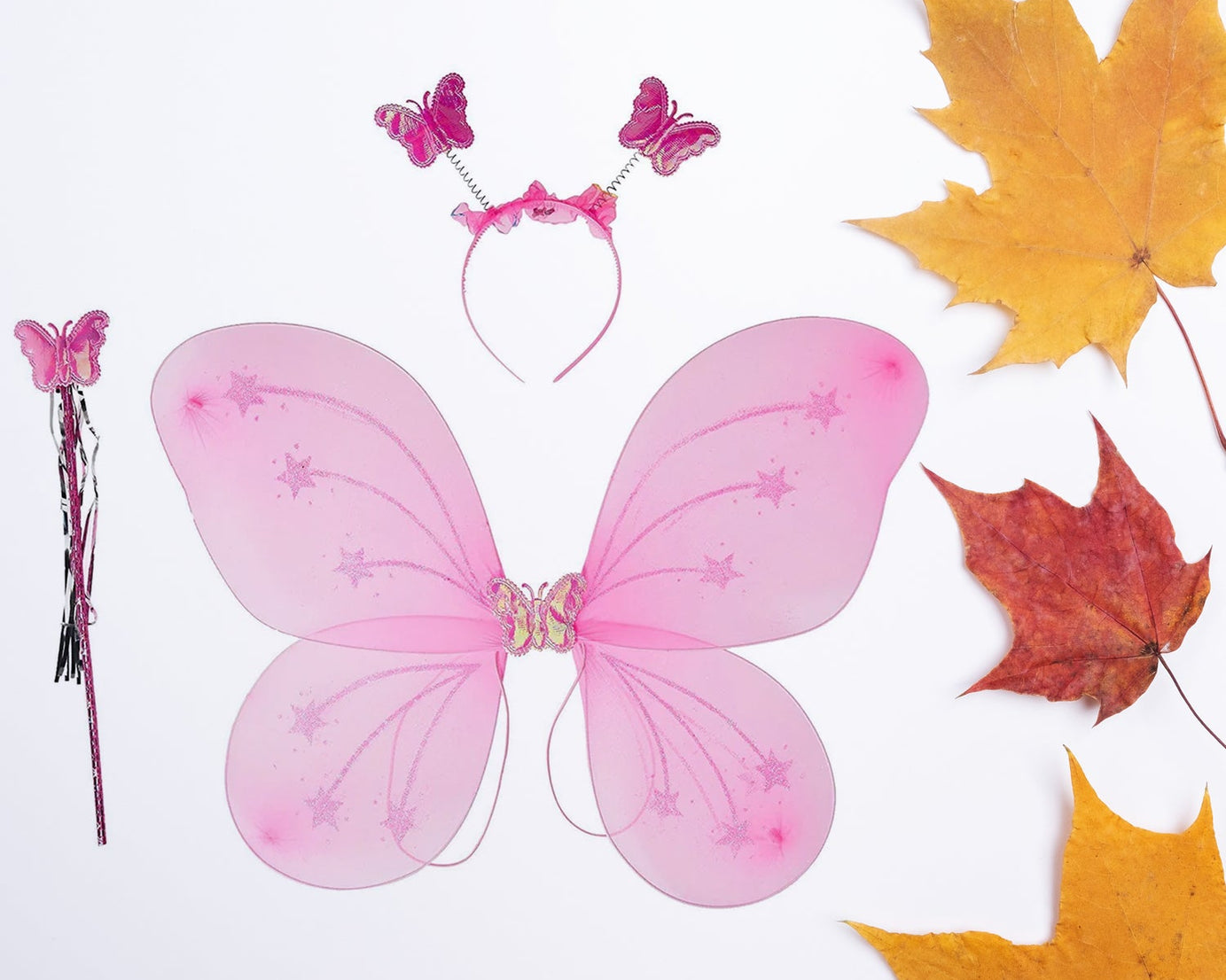 Baby Girl's Fairy Nylon Butterfly Wings Costume Butterfly Fairy Angel Wing| Wand And Hairband Multi- Color For Party (1pc)