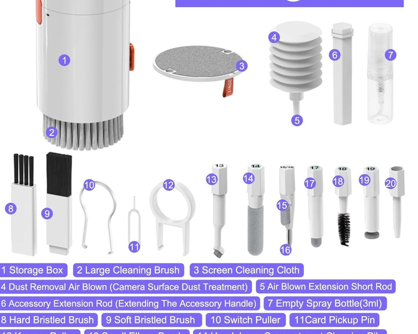 Keyboard Cleaner Kit, 20-in-1 Laptop Phone Screen Cleaning Kit, Keyboard Cleaning Kit with Electronic Cleaning Brush Spray for AirPods Pro, iPad, iPhone Pro, Camera, Computer Cleaning