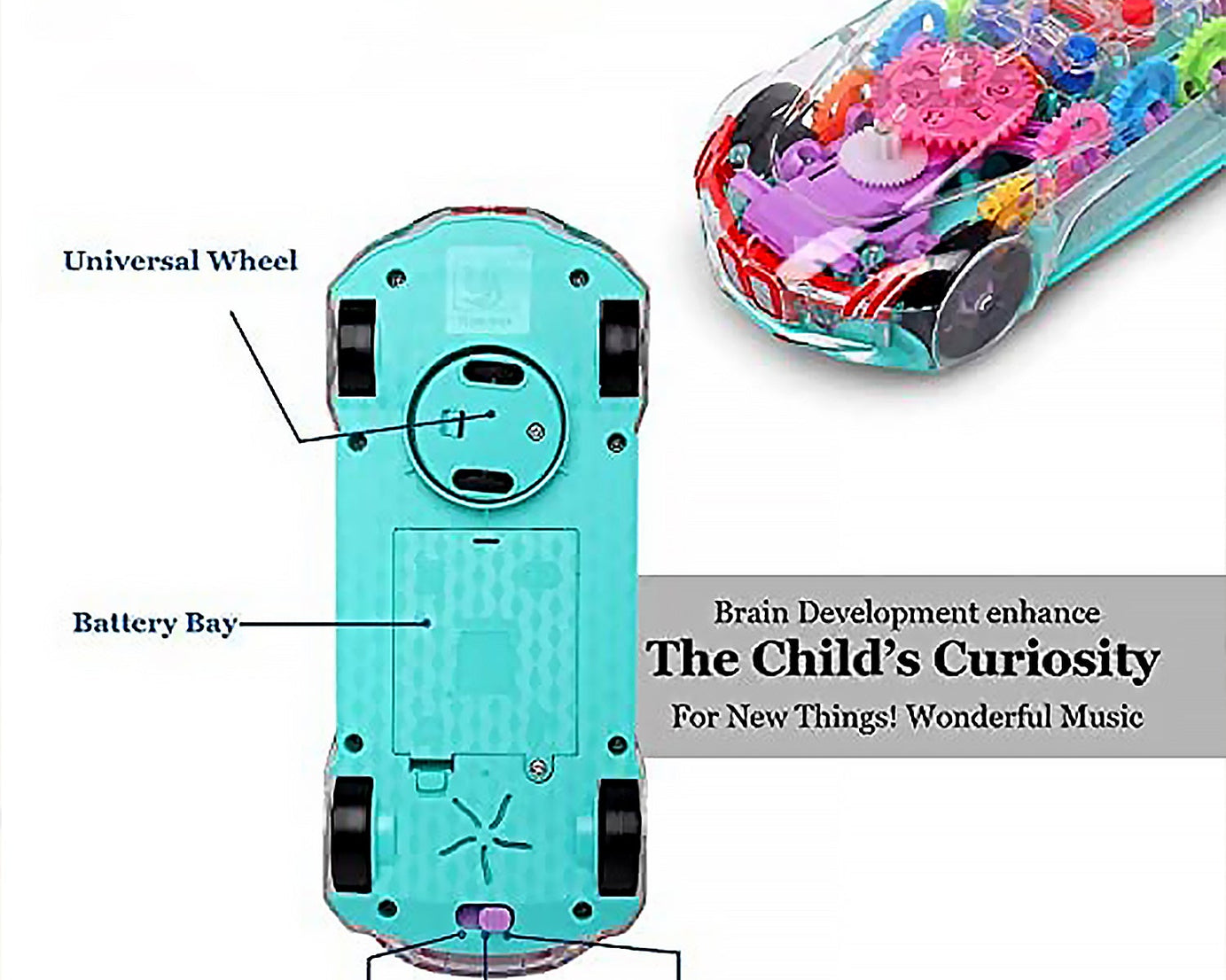 Automatic 360 Degree Rotating Transparent Gear Concept Car with Musical and 3D Flashing Lights Toy for Kids Boys & Girls (Multicolor / Battery Not Included)