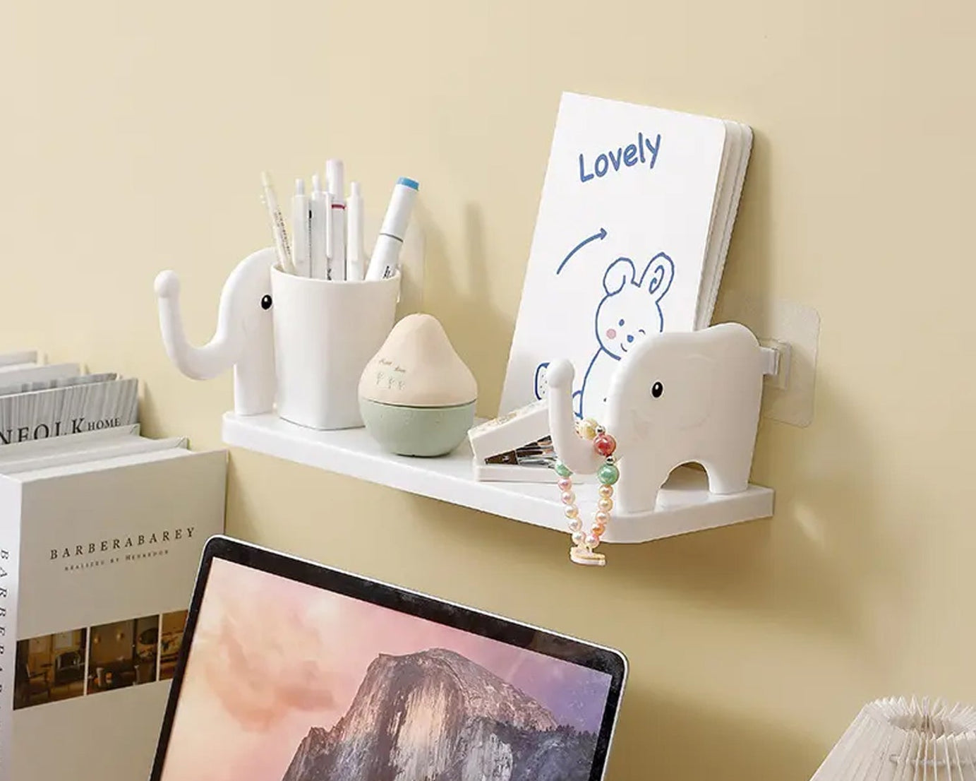 MULTIFUNCTIONAL  ELEPHANT SHAPED STORAGE SHELF, NO PUNCHING WALL MOUNTED MINI STORAGE RACK, CREATIVE CUTE ELEPHANT SHELF ORGANIZER FOR KITCHEN BATHROOM BEDROOM STUDY