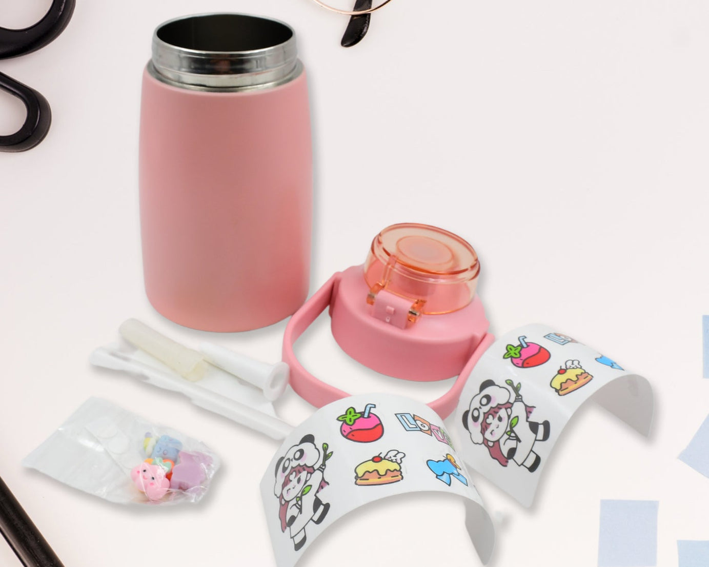 Stainless Steel Vacuum Insulated Water Bottle with Handle & Sticker (700 ML)