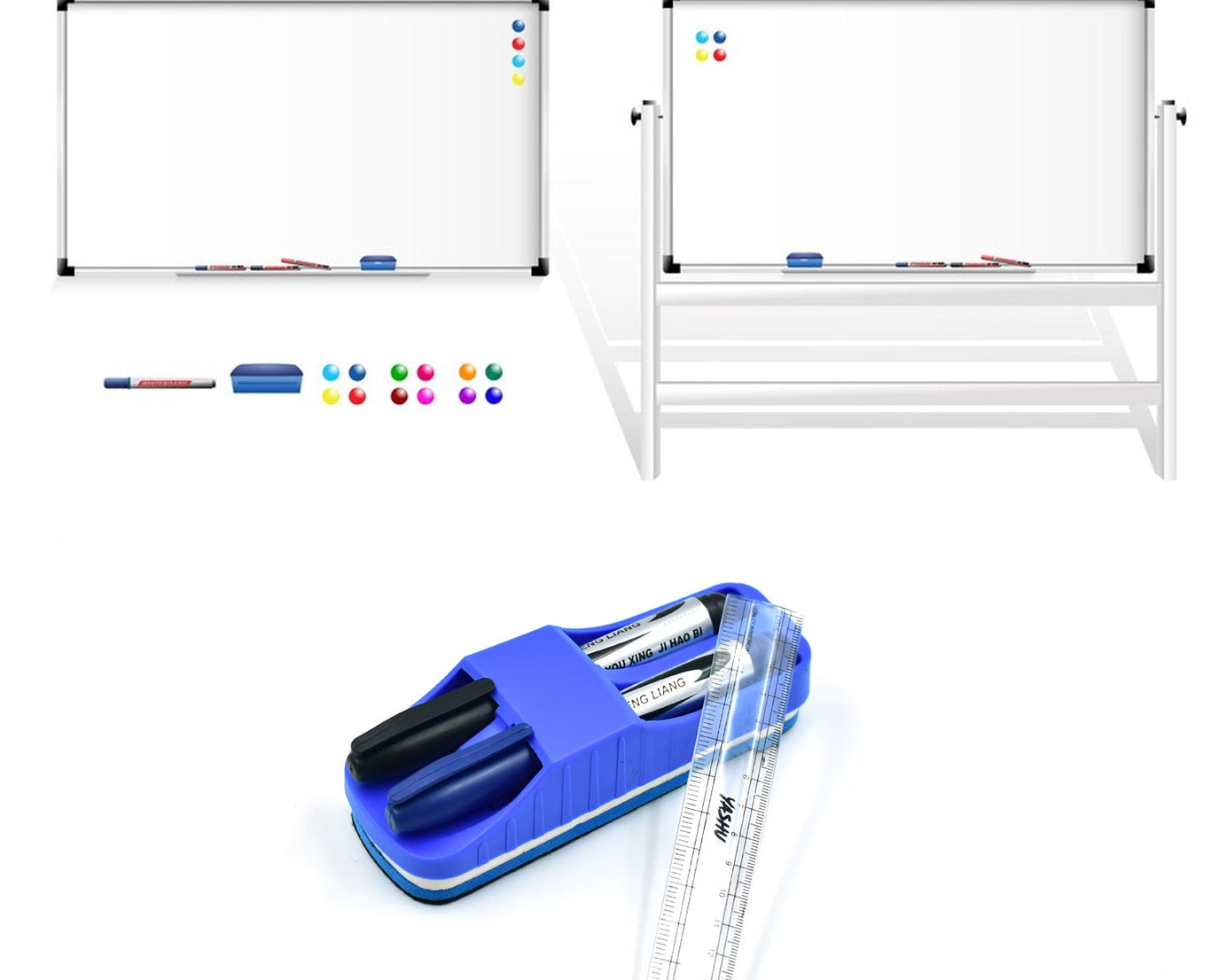 Ruler, duster, and marker for use in schools and colleges.