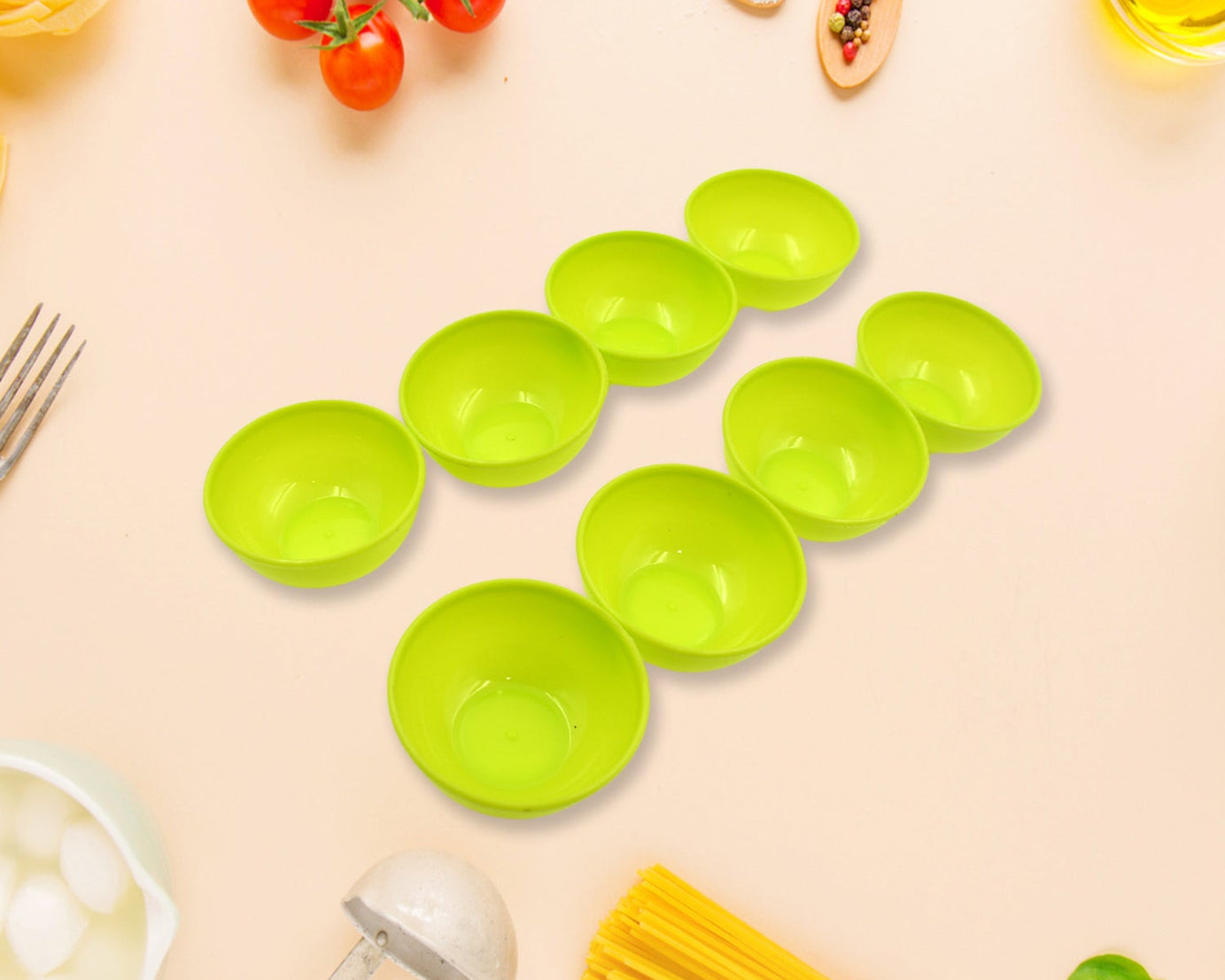 Multipurpose Small Round Plastic Bowl / Katori, Microwave Safe Reusable Lightweight Bowl, Dishwasher Safe Chutney Bowl (8 Pcs Set)