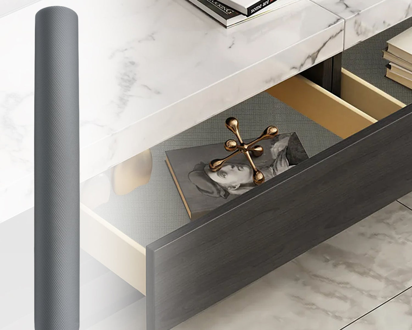 4103 Multipurpose Anti-Slip Bathroom Kitchen Cabinet Drawer Shelf Mat Liner Sheets Roll, Fridge Mat, Table Mat Anti-Slip Super Strong Placement Mat for Fridge, Bathroom, Kitchen, Drawer, Shelf Liner (45cmx5m)