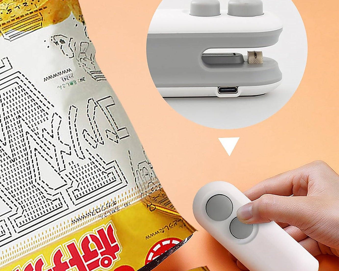 Mini Bag Sealer, 2 in 1 Seal & Cutter Heat Sealers, TYPE-C USB Charging Portable Bag Reseller, Handle Food Sealer, Sealing Machine for Food Storage Plastic Bags Snacks Keep Food Fresh