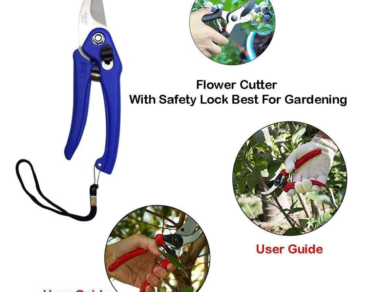 Garden pruners for trimming and cutting various plant parts