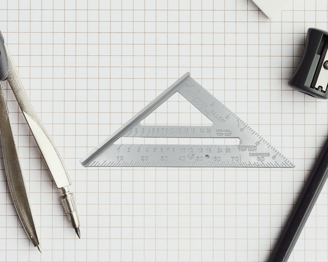 Double Side Scale Triangle Measurement Hand Tool, 45 Degree Triangle Ruler, Home for Industry, Aluminum Alloy Rafter Square 7-Inch Length