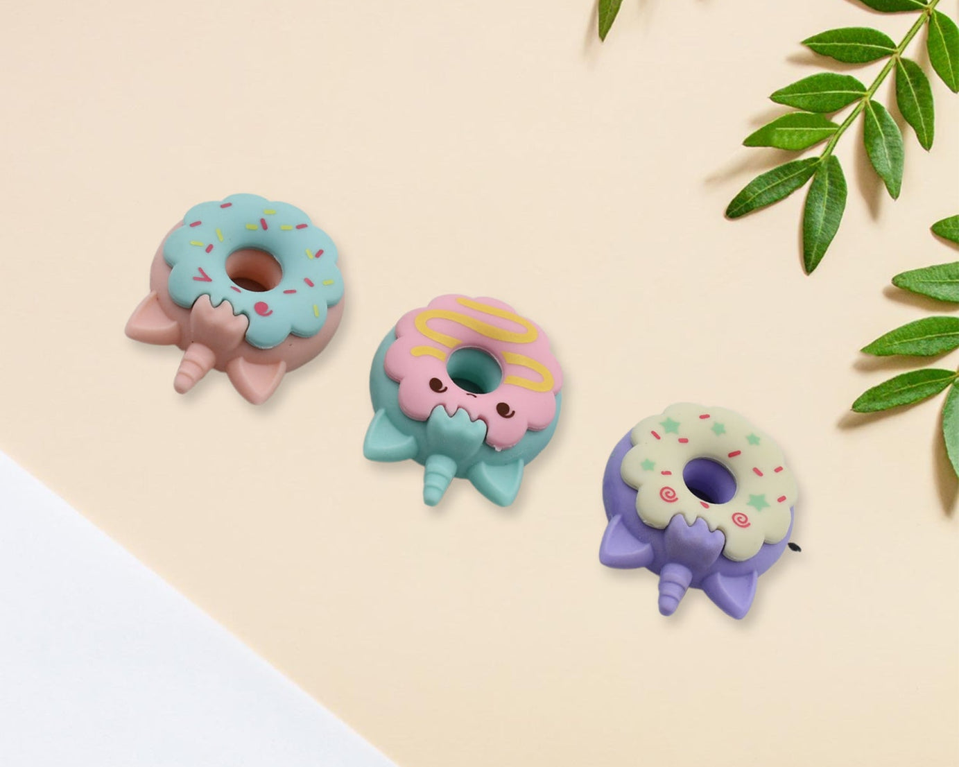 Tree Small Sized Cartoon Themed Non-Toxic Donut Erasers, School Stationery | for Kids - Boys & Girls | Birthday Gift |Return Gift (3pc Set)