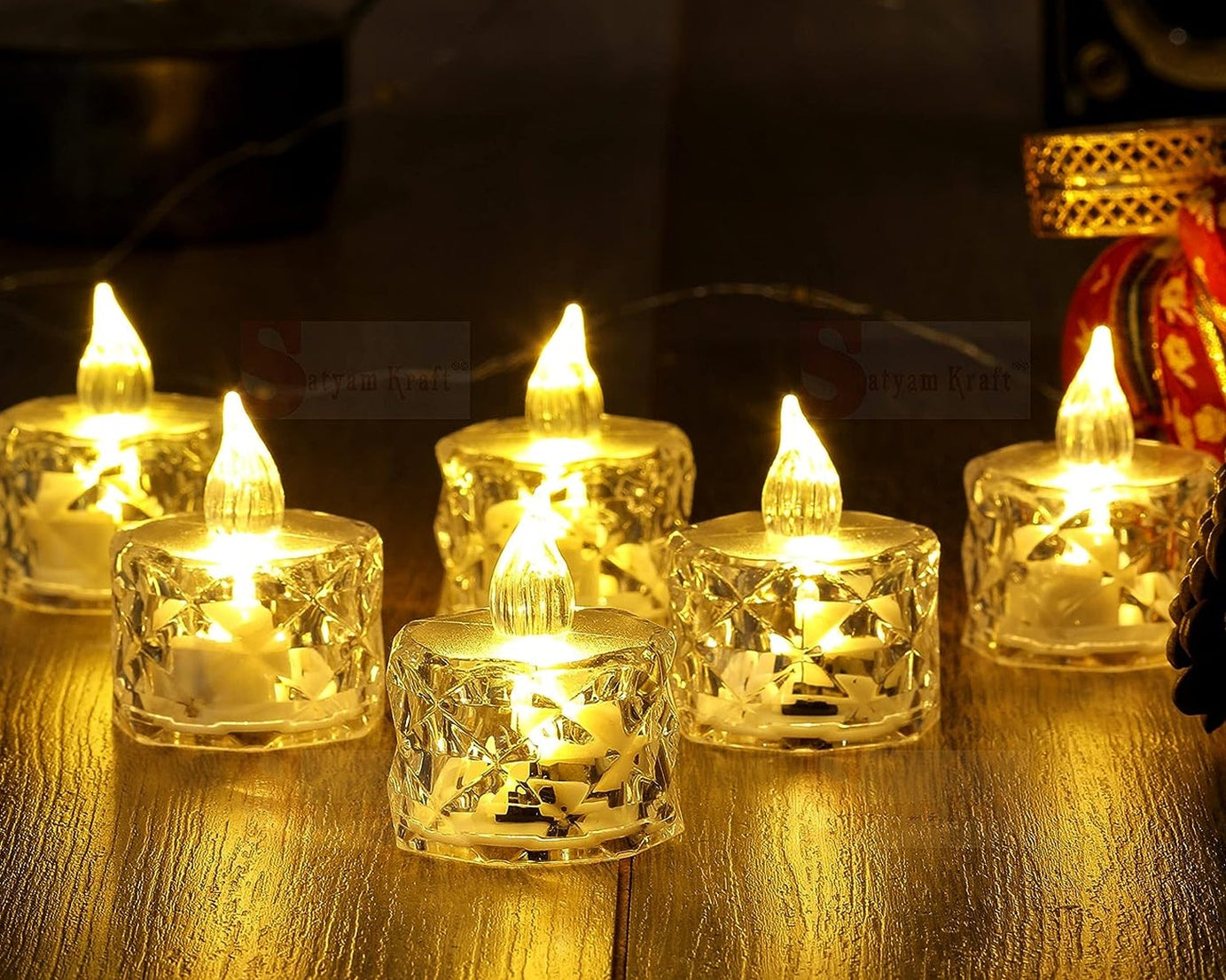 12 Pcs Flameless and Smokeless Decorative Acrylic Candles Transparent Led Tea Light Candle for Gifting, House, Diwali, Christmas, Festival, Events Decor Candles
