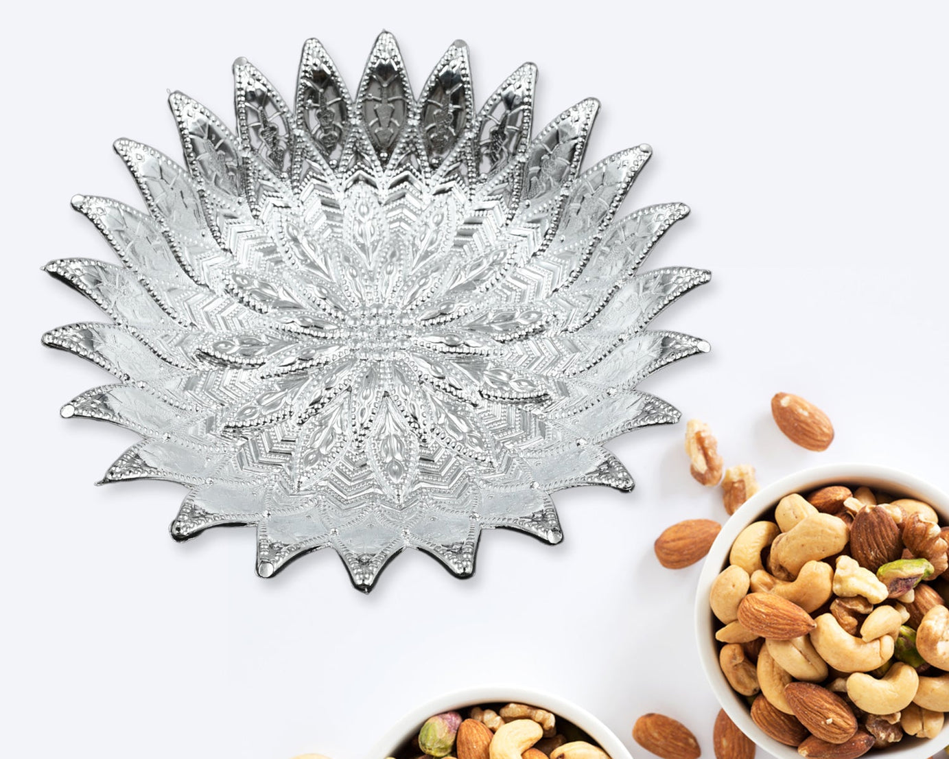 Traditional Design Serving Tray, Plastic Silver Finish Serving Tray, Multipurpose Tray, Decorative Tray, Mukhwas Serving Tray (1 Pc )