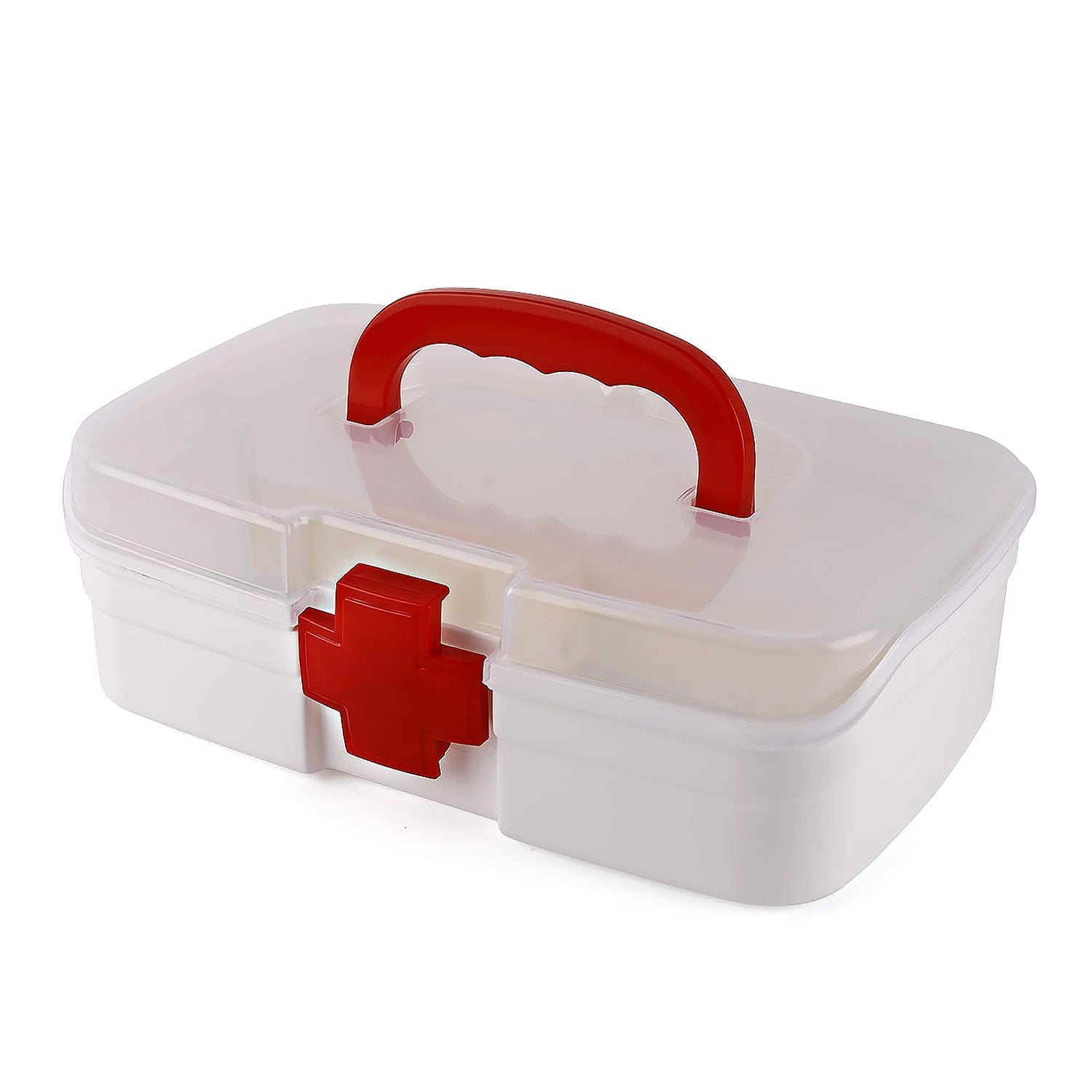 3 Compartment Medical Box, 1 Piece, Indoor Outdoor Medical Utility, Medicine Storage Box, Detachable Tray Medical Box Multi Purpose Regular Medicine, First Aid Box with Handle, Transparent Lid & Color Box
