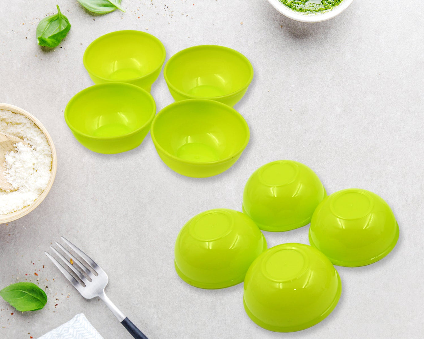 Multipurpose Small Round Plastic Bowl / Katori, Microwave Safe Reusable Lightweight Bowl, Dishwasher Safe Chutney Bowl (8 Pcs Set)