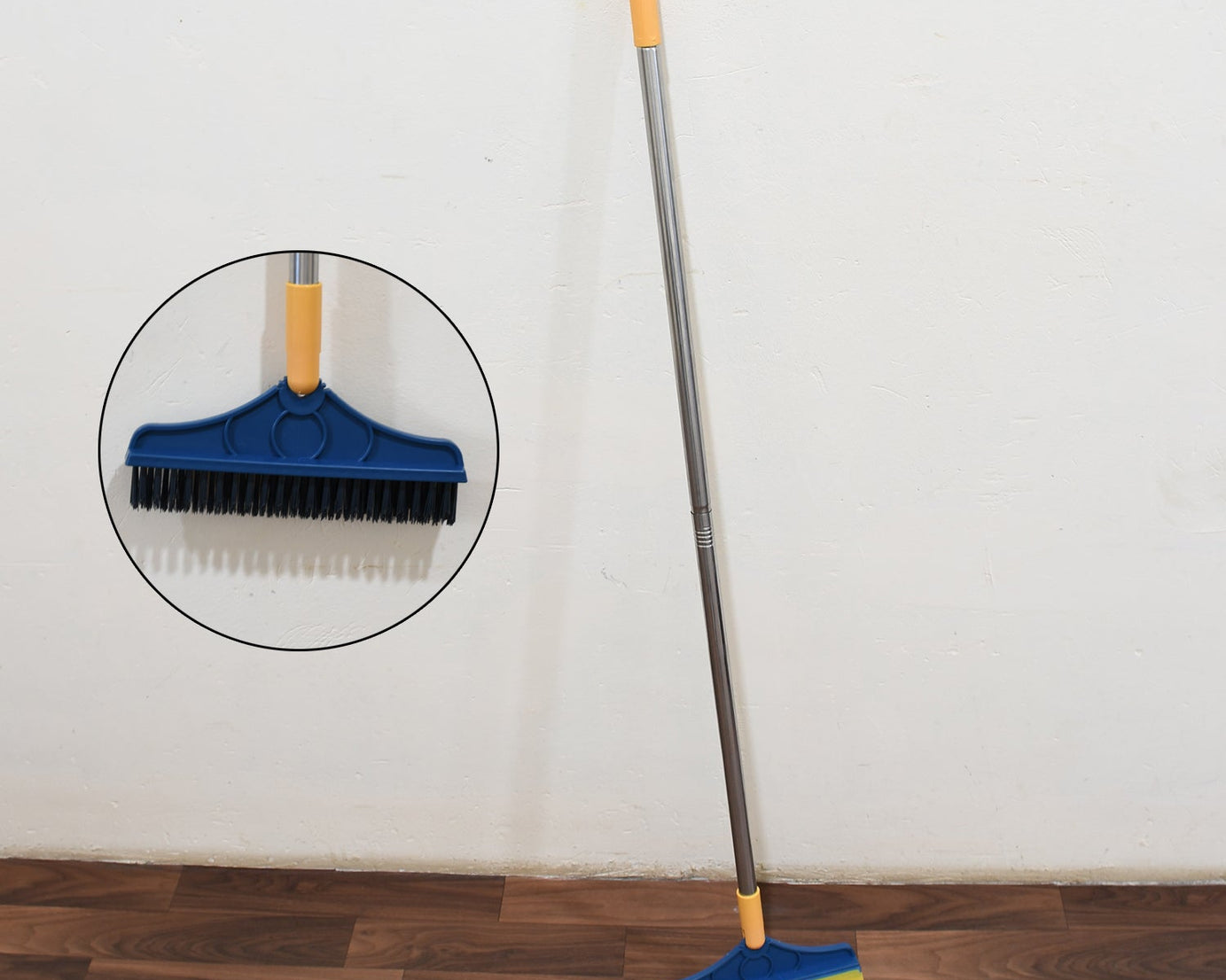 2 in 1 Cleaning Brush & Wiper , Long Handle Floor Brush, Rotatable Cleaning Brush for Bathroom, Kitchen, 120 Degree Triangular Rotating Brush Head with Wiper