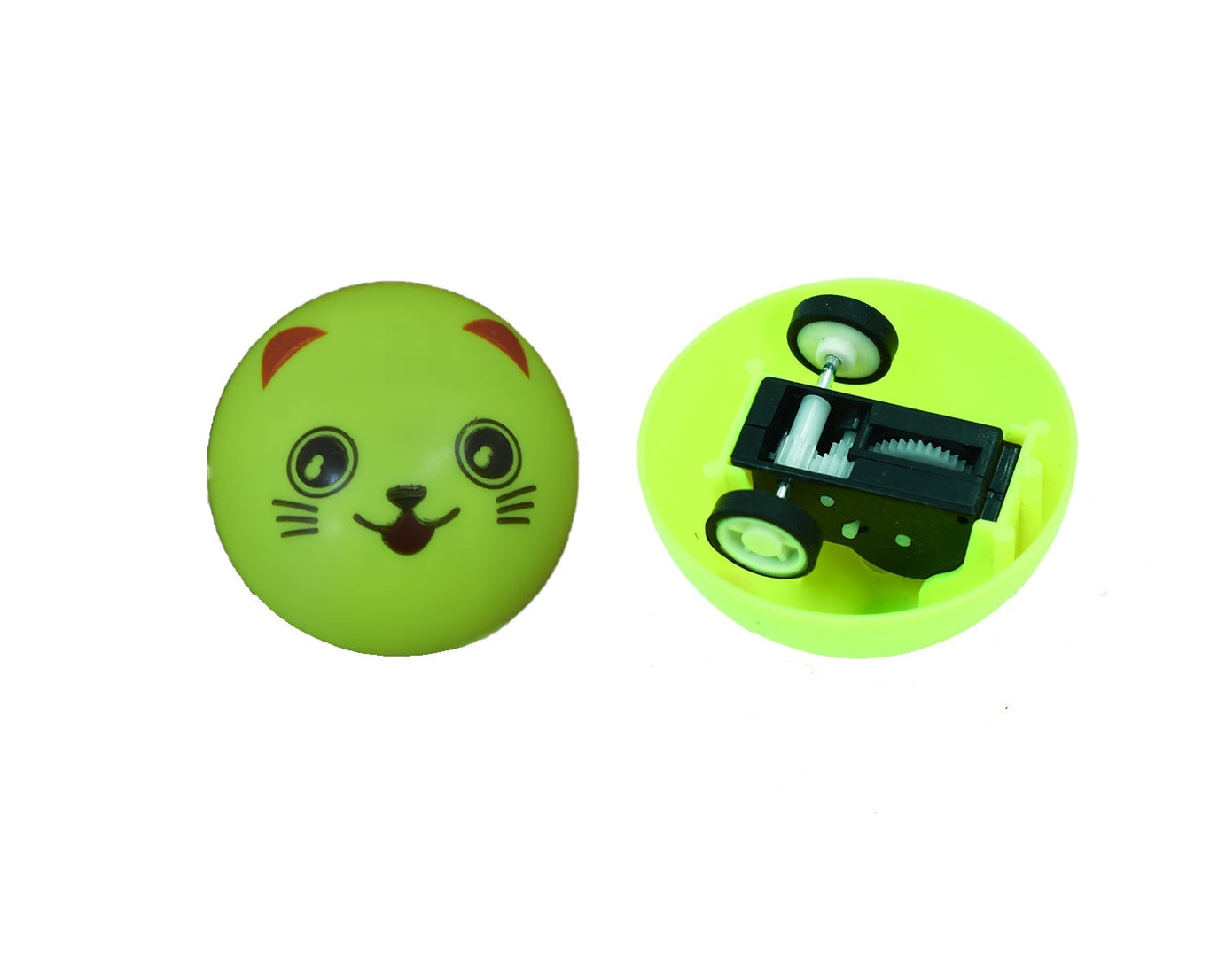 Smiley face pull back toy with wheels