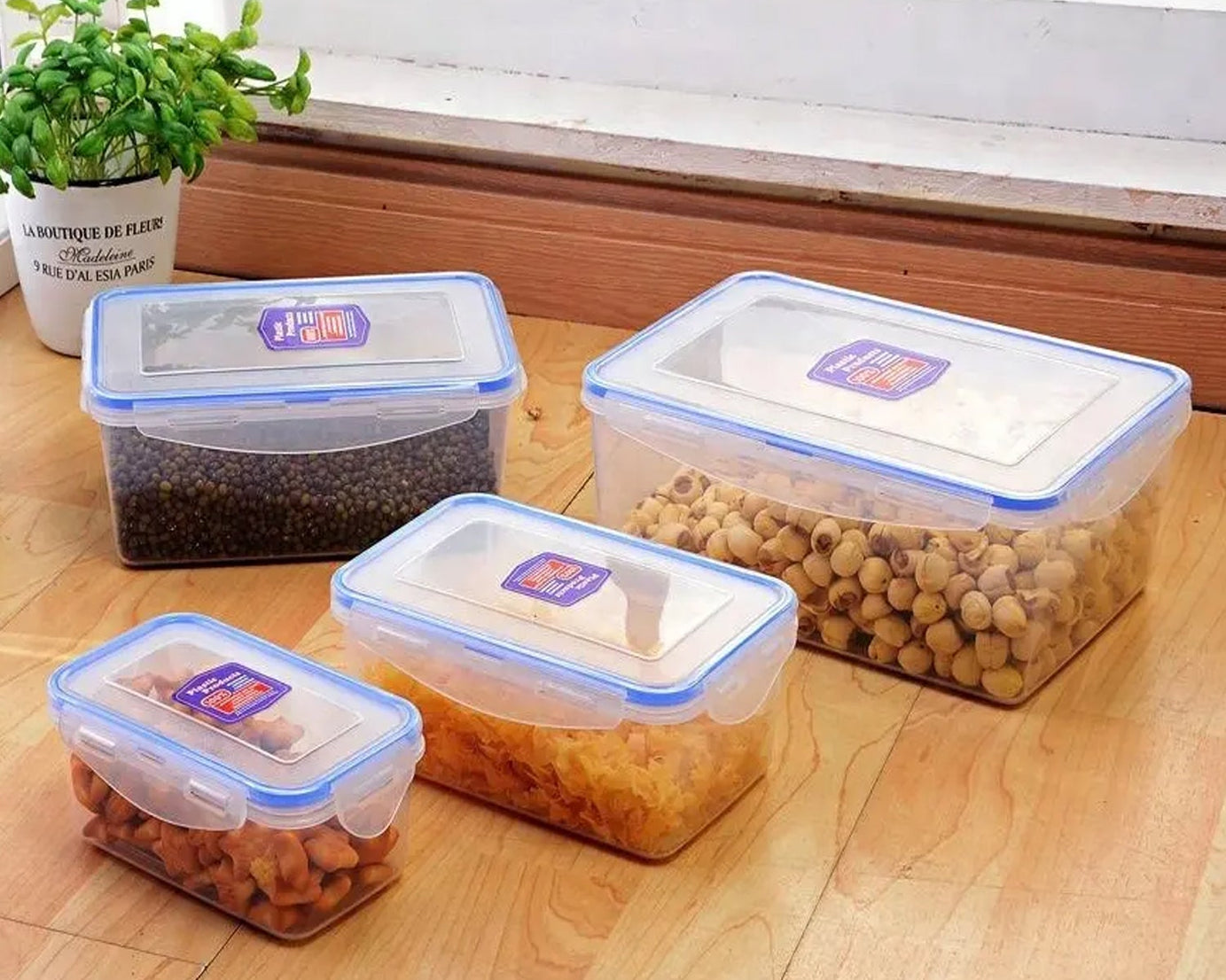 Kitchen Containers Set, Fridge Storage Boxes, Plastic Containers for Kitchen Organizer, Kitchen Accessories Items for Storage Organizer, Snap-Seal (lunch box/storage organizer) (5 Ps Set)