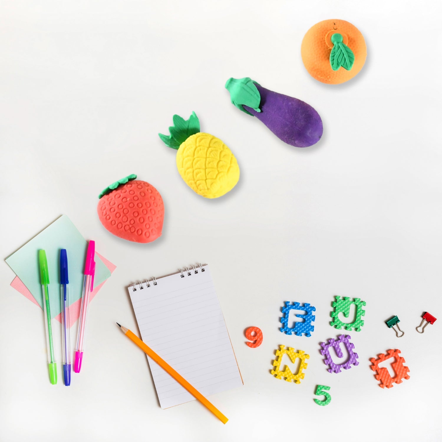 Mini Cute Vegetables and Fruits Erasers or Pencil Rubbers for Kids, 1 Set Fancy & Stylish Colorful Erasers for Children, Eraser Set for Return Gift, Birthday Party, School Prize, 3D Erasers (4 pc Set)