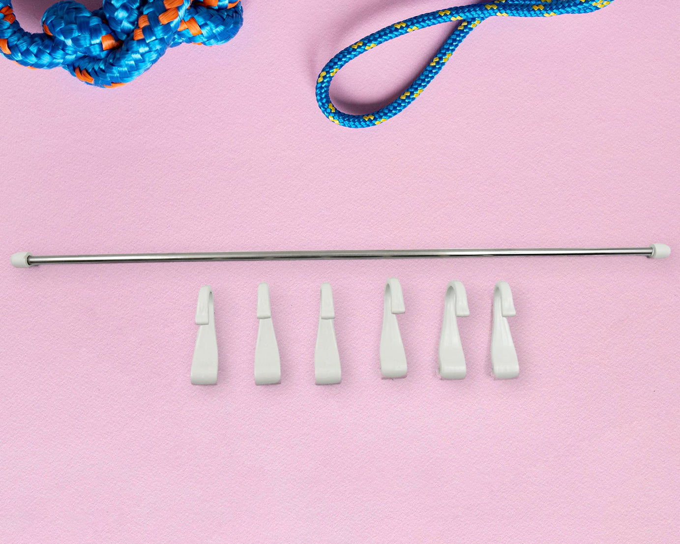Stainless Steel Utensil Hanger Rail Nail Free Wall Mount with 2 Magic Stickers & 6 Plastic Hooks For Kitchen