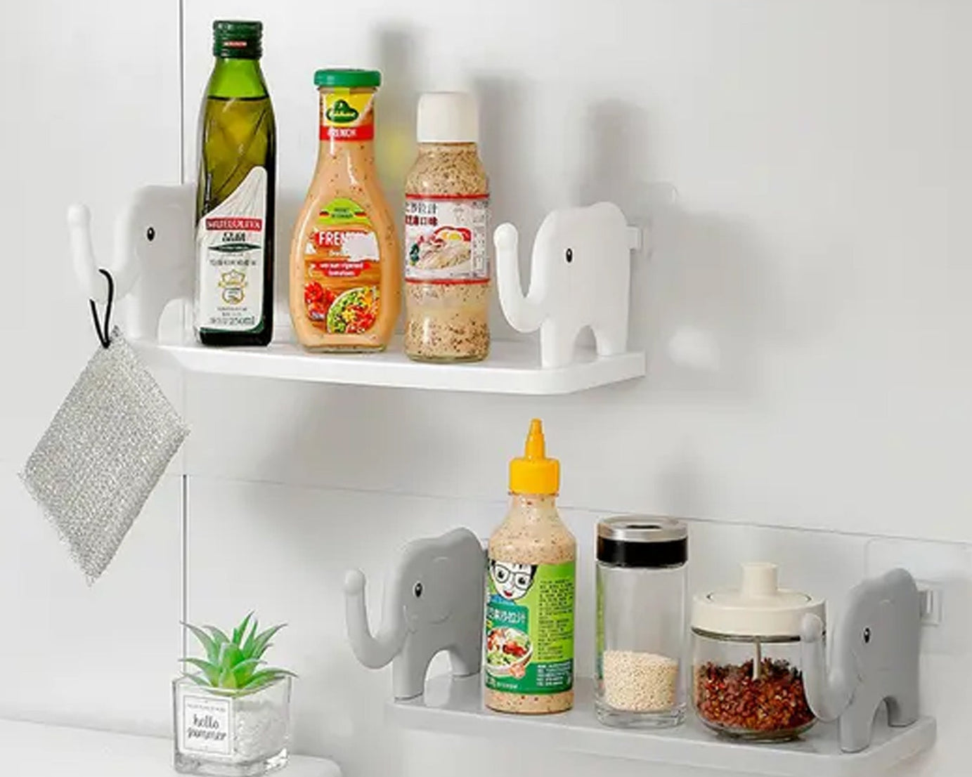 MULTIFUNCTIONAL  ELEPHANT SHAPED STORAGE SHELF, NO PUNCHING WALL MOUNTED MINI STORAGE RACK, CREATIVE CUTE ELEPHANT SHELF ORGANIZER FOR KITCHEN BATHROOM BEDROOM STUDY