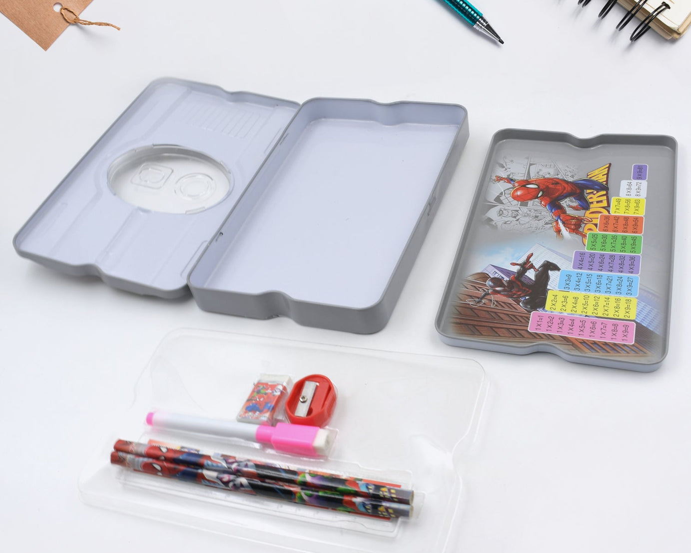 Big Cartoon Printed  Metal Compass Box, Pencil Case With Sharpner, Eraser, Pencil, Marker & Scale for Kids Stationery Compass Box, Stationery Gift for School Kids Compass, Pencil Box, Birthday Return Gift for Kids  (6 Pc Set)