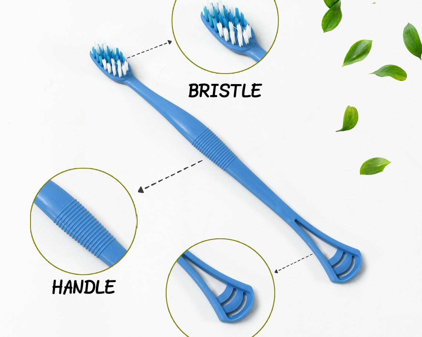 2-in-1 Tooth Brush with Tongue Scraper, Soft Bristle & Long Handle (8Pcs) Soft Toothbrush