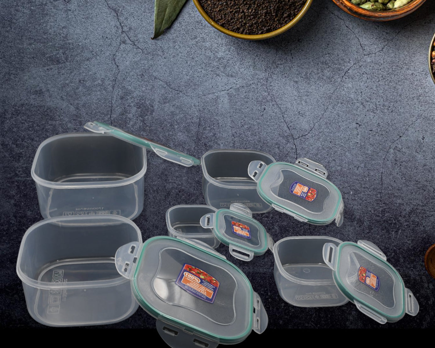 Kitchen Containers Set, Fridge Storage Boxes, Plastic Containers for Kitchen Organizer, Kitchen Accessories Items for Storage Organizer, Snap-Seal (lunch box/storage organizer) (5 Ps Set)