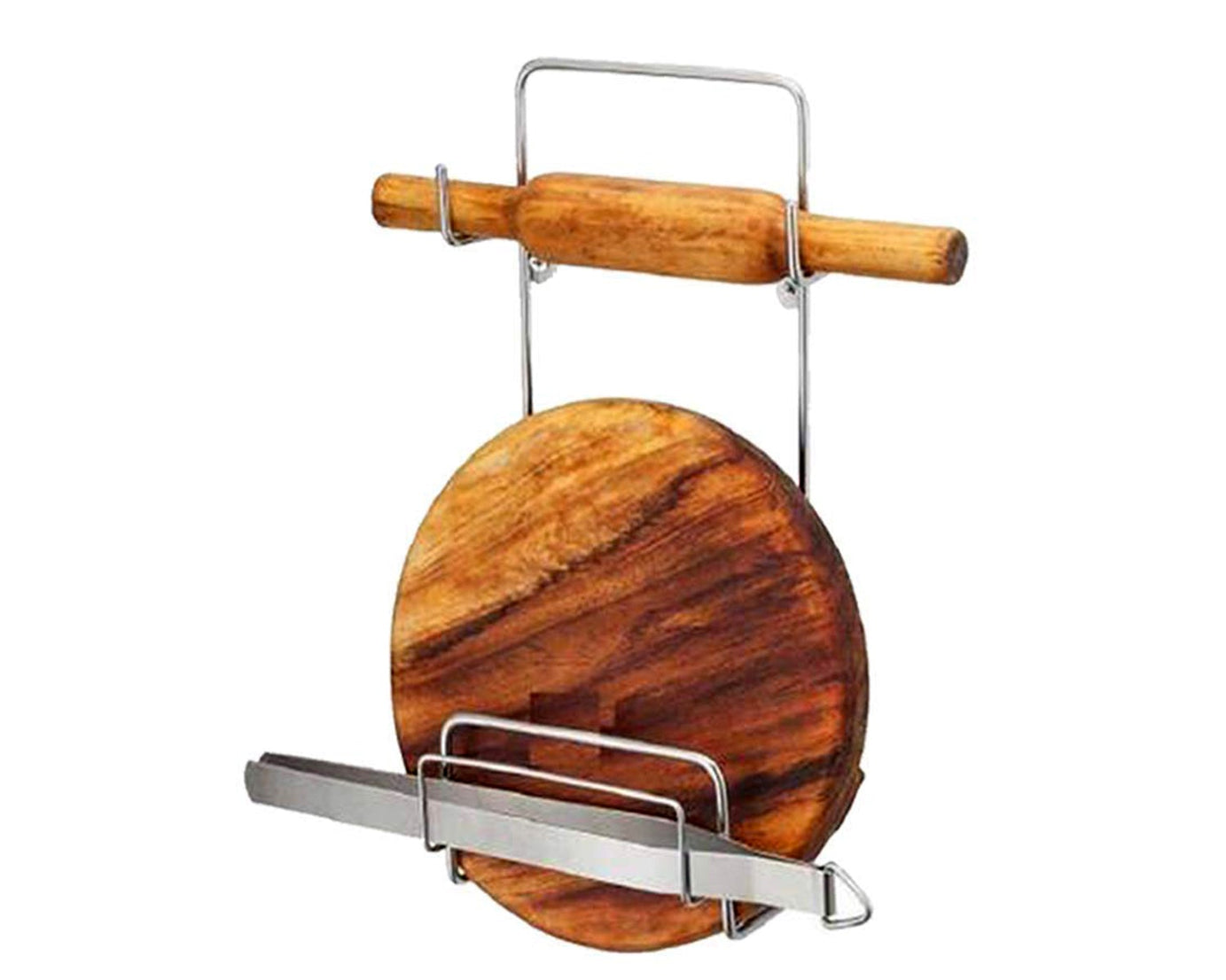 Chakla Belan Chimta Stand Rolling Pin Board Tong Holder Silver Stainless Steel Multi-Purpose Rack for Kitchen (1 Pc )