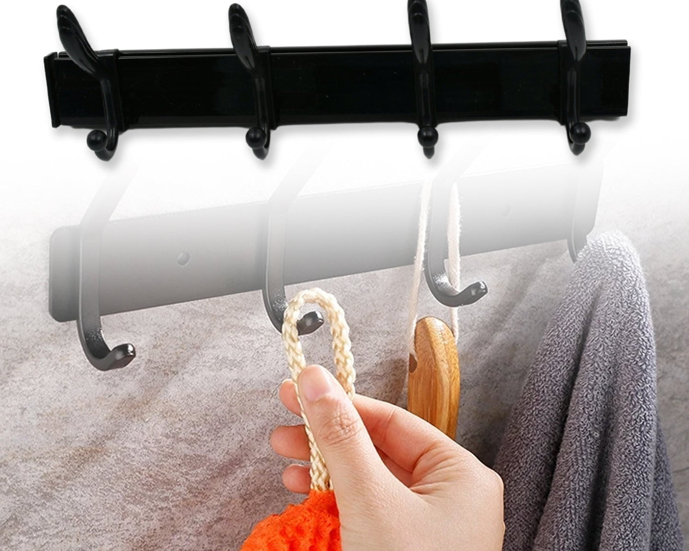 Cloth hanger, Wall Door Hooks Rail for Hanging Clothes for Hanging Hook Rack Rail, Extra Long Coat Hanger Wall Mount for Clothes, Jacket, Hats, 6 Hook With Eco-friendly Liquid Adhesive Glue
