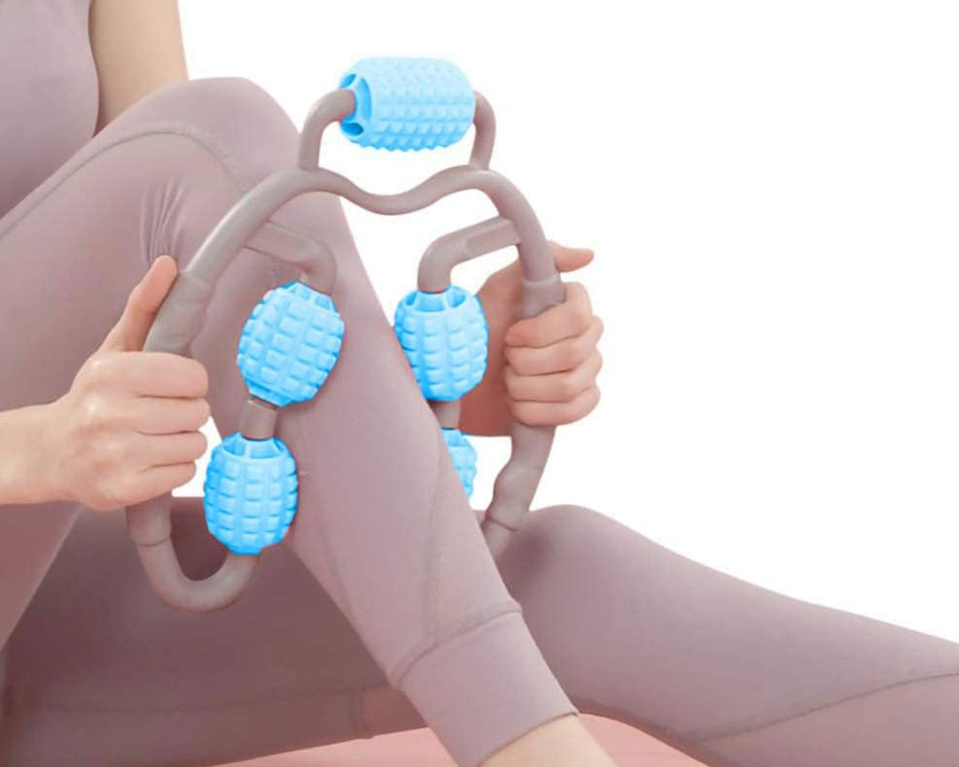 0265 Muscle Massage Roller, 5 Wheels Relieve Soreness Leg Muscle Roller Fitness Roller Muscle Relaxer Massage Roller Ring Clip All Round Massaging Uniform Force Elastic PP Drop Shaped for Home Use (1 Pc)