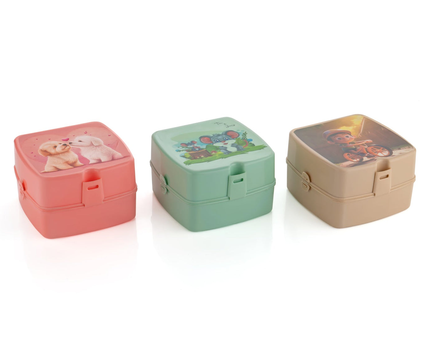 Double-Layer Square Lunch Box with  Spoon , 4 Compartment Tiffin & Push Lock , Plastic Tiffin Box for Travelling, School Kids & Office Exclusive, Home