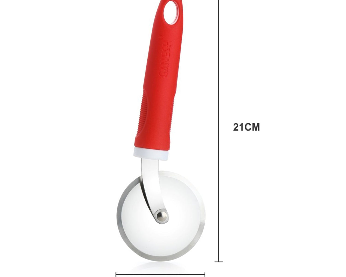 Ganesh stainless steel pizza cutter wheel, shown from various angles.