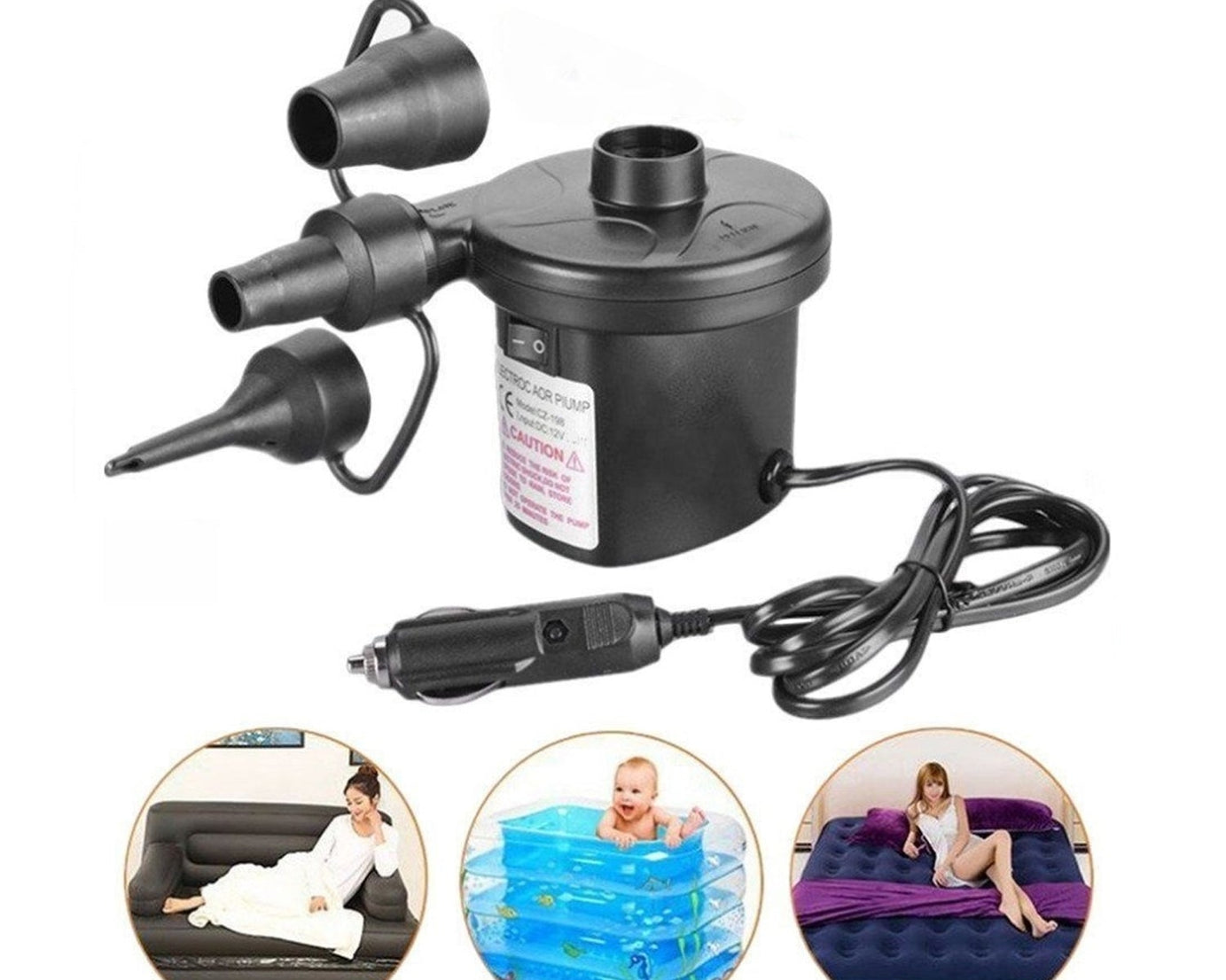 Multi-Purpose Electric Air Pump Without Valve Adaptors for Quickly Inflates/Deflates Sofa, Bed, Swimming Pool Tubes, Toys, Air Bags