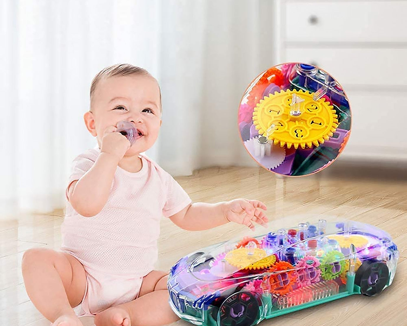Automatic 360 Degree Rotating Transparent Gear Concept Car with Musical and 3D Flashing Lights Toy for Kids Boys & Girls (Multicolor / Battery Not Included)