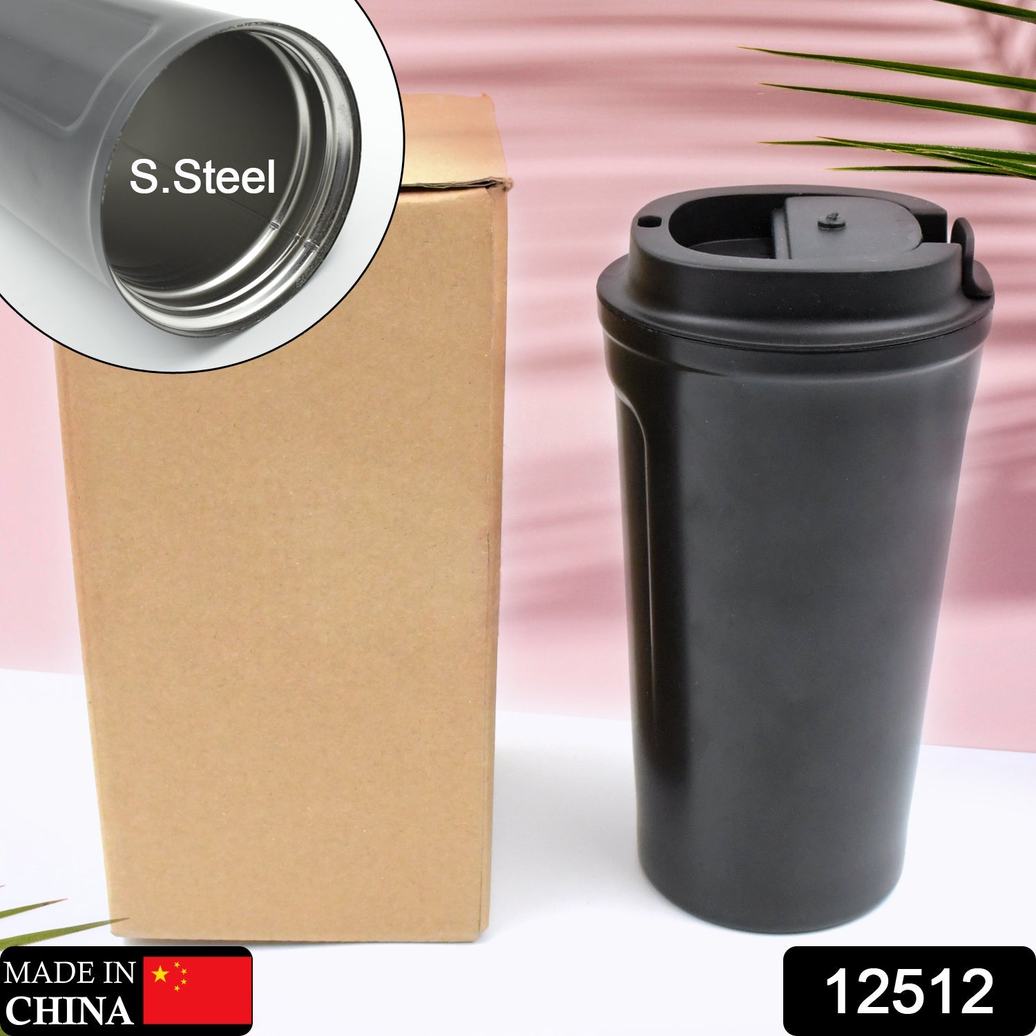 12512 Inside Stainless Steel & Outside Plastic Vacuum Insulated Insulated Coffee Cups Double Walled Travel Mug, Car Coffee Mug with Leak Proof Lid Reusable Thermal Cup for Hot Cold Drinks Coffee, Tea (1 Pc)