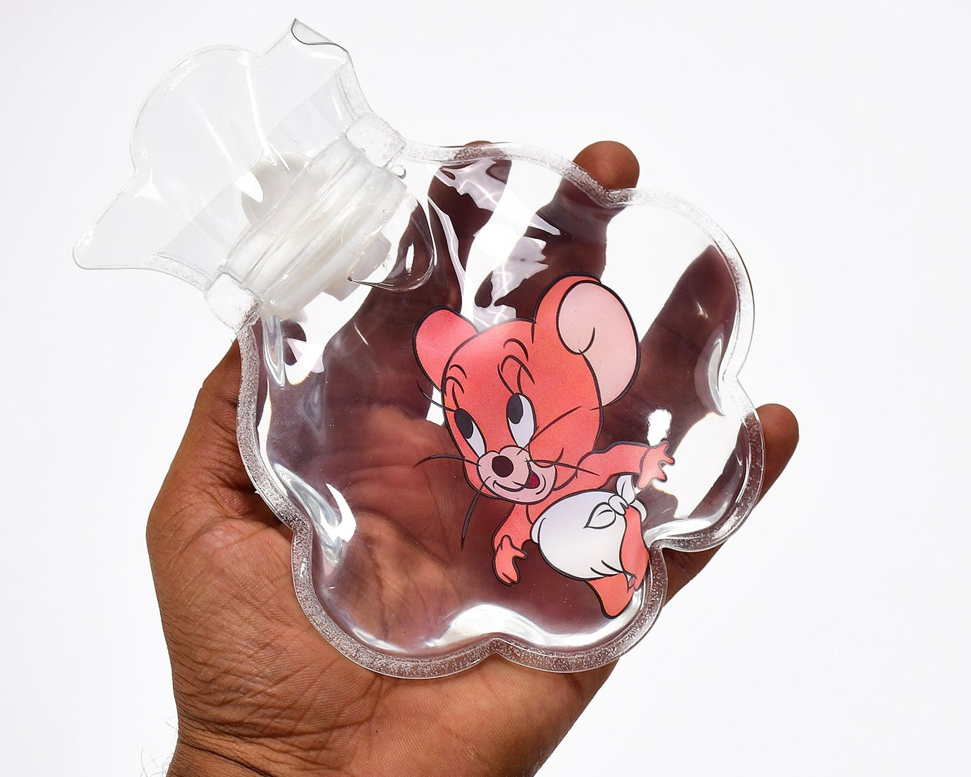 Transparent hot water bag with cover.