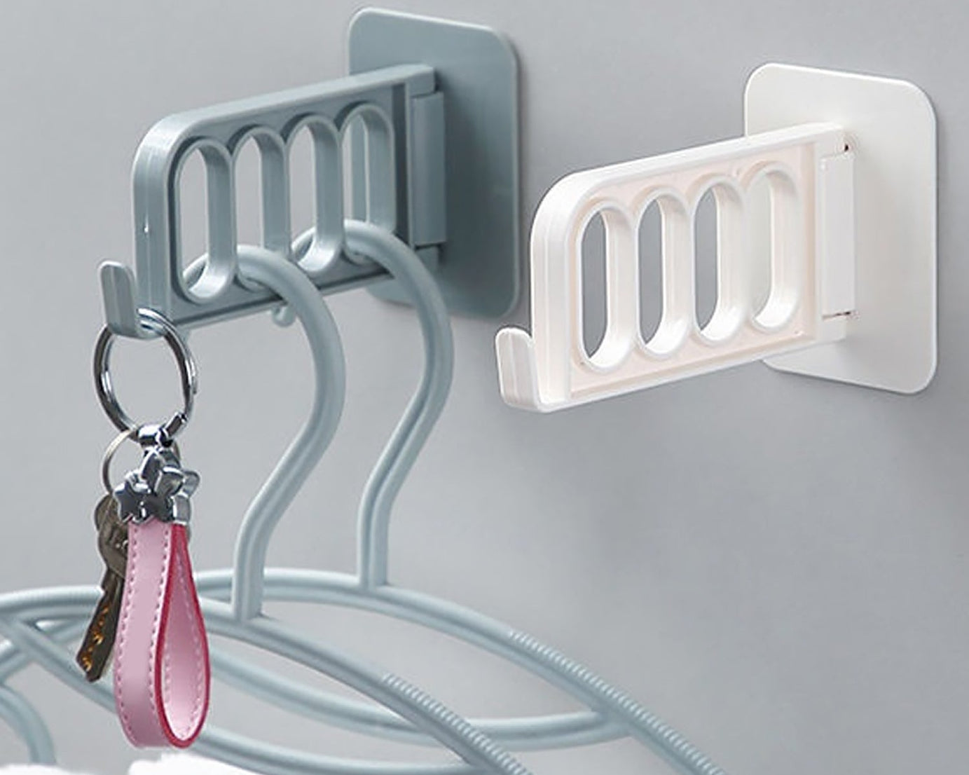 Single door hook for use in bathroom, kitchen, bedroom, or cubicle.