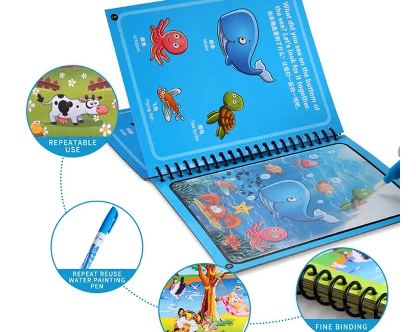Magic water coloring book with doodle pen