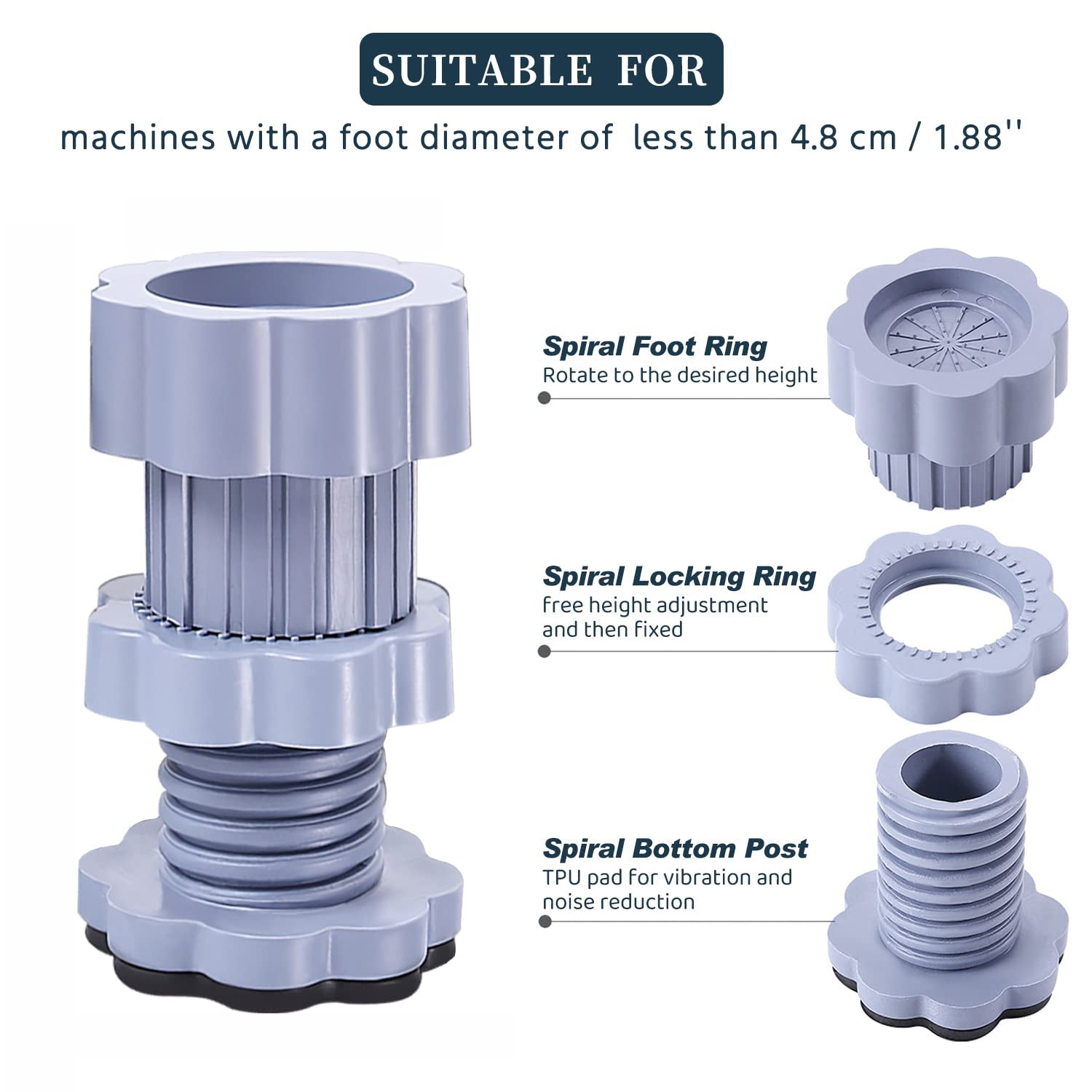 Washing machine support, anti vibration washing machine support adjustable washer anti vibrasion pads, washer & dryer pedestals, Washing Machine Accessory Anti- Skid Pad PVC Lifting Pad Non-Slip ( 4 Pc Set | 1Pc )