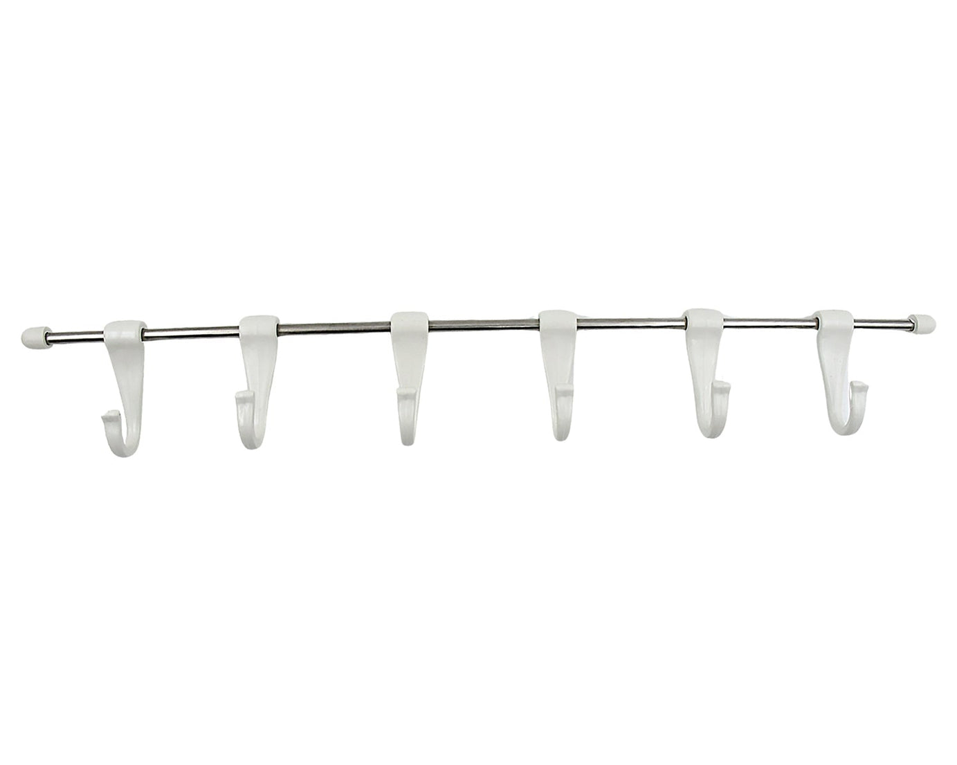 Stainless Steel Utensil Hanger Rail Nail Free Wall Mount with 2 Magic Stickers & 6 Plastic Hooks For Kitchen