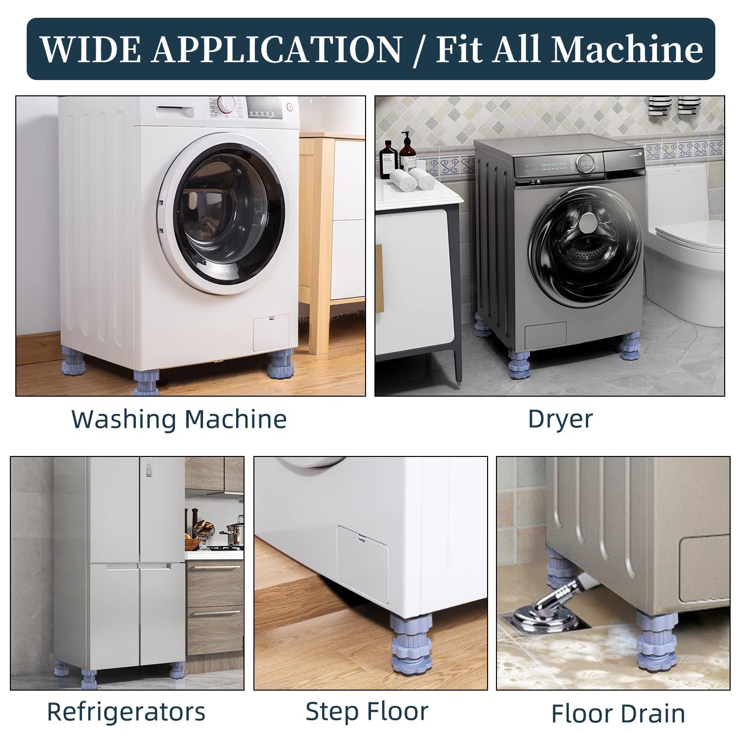 Washing machine support, anti vibration washing machine support adjustable washer anti vibrasion pads, washer & dryer pedestals, Washing Machine Accessory Anti- Skid Pad PVC Lifting Pad Non-Slip ( 4 Pc Set | 1Pc )
